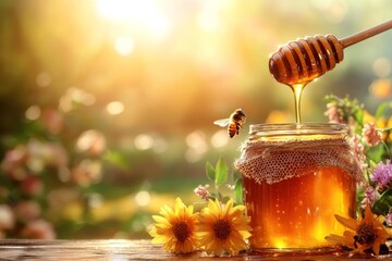 Sweet Honey and Flowers in Sunlit Garden