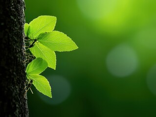 Ants climbing up a tree branch, visible details of their tiny legs and bodies, lush green foliage - Powered by Adobe