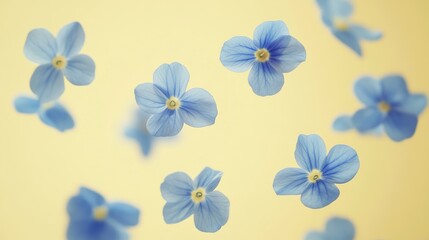 Delicate Blue Flowers on a Pale Yellow Background