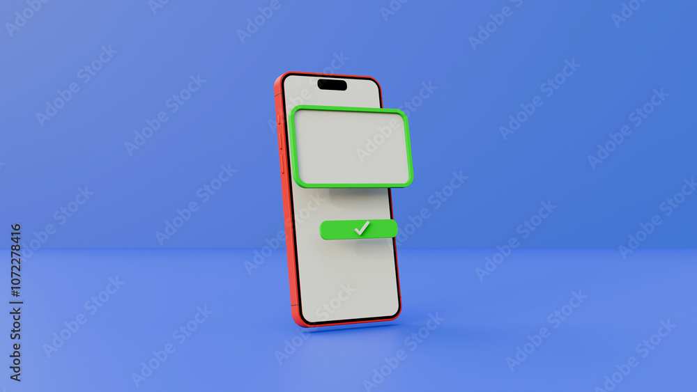 Aufkleber mobile app push notice speech chat check mark symbol on blue background. digital update complete tas