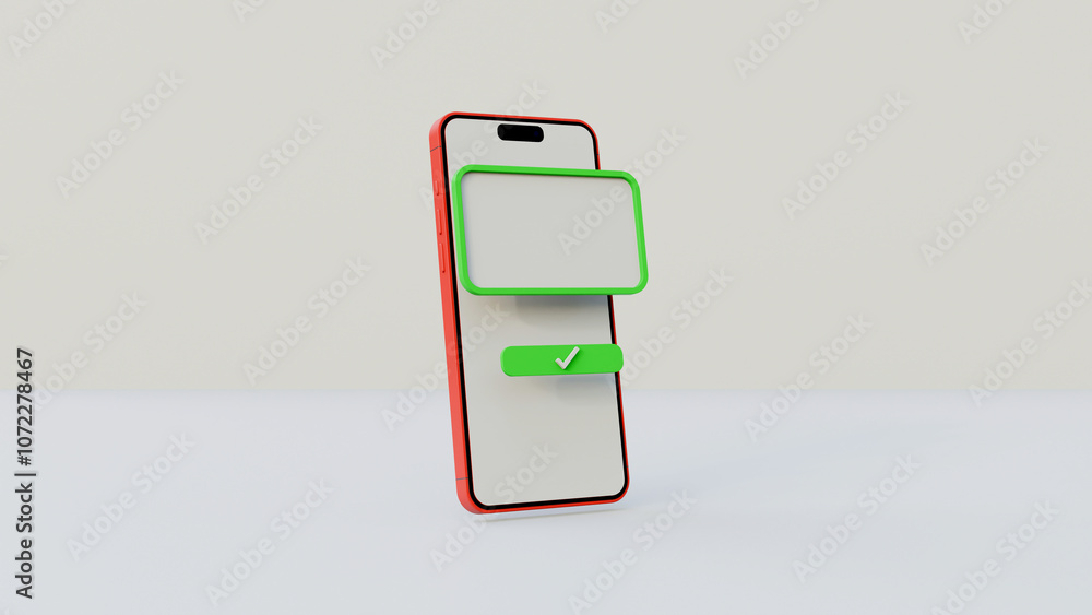 Poster mobile app push notice speech chat check mark symbol on white background. digital update complete ta