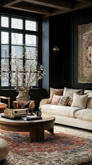 Cozy Living Room with Large Area Rug and Comfort Decor
