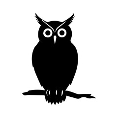 Silhouette of an owl sitting on a branch on a transparent background