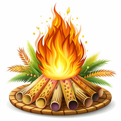 Lohri celebration on a white background, featuring traditional