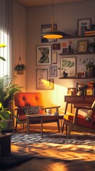 Obraz premium Cozy Mid-Century Modern Apartment with Retro Furniture