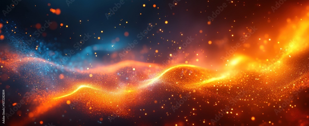 Poster abstract background with glowing particles and colorful waves