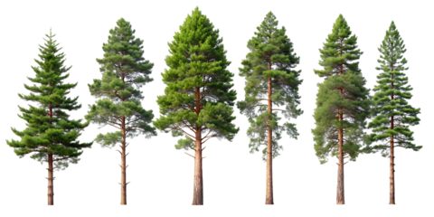 set of pinus sylvestris scotch pine spruce isolated on white background.AI GENERATED