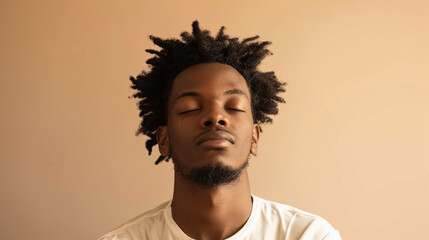 Obraz premium A man with dreadlocks and a beard closes his eyes in meditation