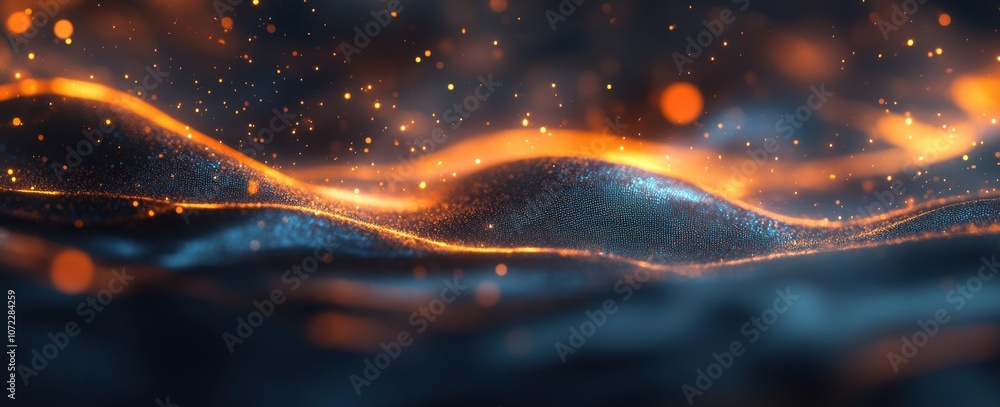 Poster abstract background with glowing particles and colorful waves