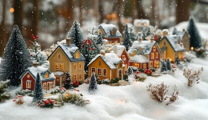 Naklejka premium Quaint Small Village Blanketed in Snow.