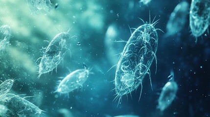 Impact of CO2 on zooplankton, illustrating zooplankton responding to CO2, underwater microscopic details of these organisms
