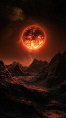 Dramatic View of a Planet Illuminated by a Red Star