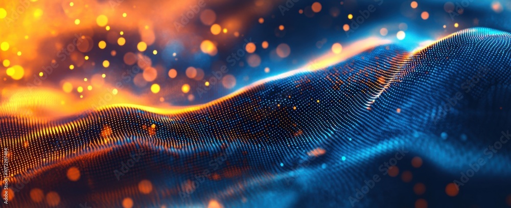 Poster abstract background with glowing particles and colorful waves