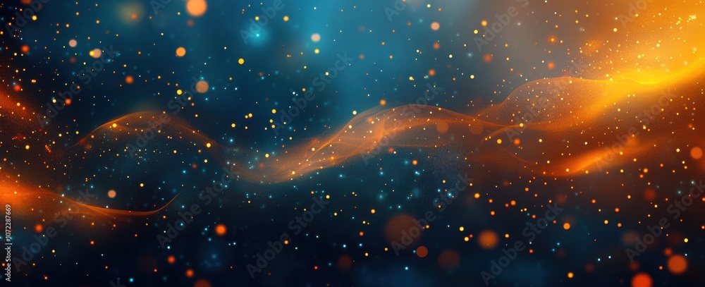 Poster abstract background with glowing particles and colorful waves