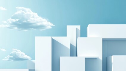 Abstract Minimalist Architectural Design with Clouds and Blue Sky