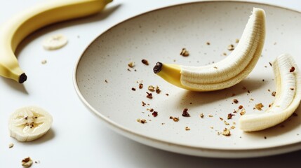 Sliced bananas on a plate with chocolate shavings