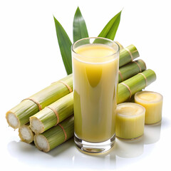 A glass of fresh sugarcane juice, displayed on a white background,