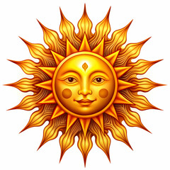 A sun symbol, often depicted with rays extending