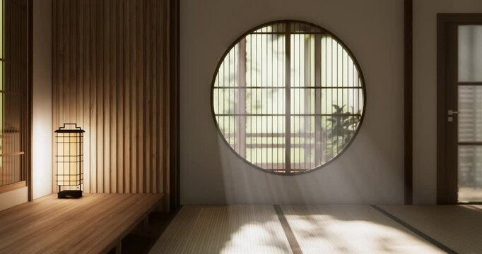 Muji style Empty modern japanese room minimal. 3D illustration rendering