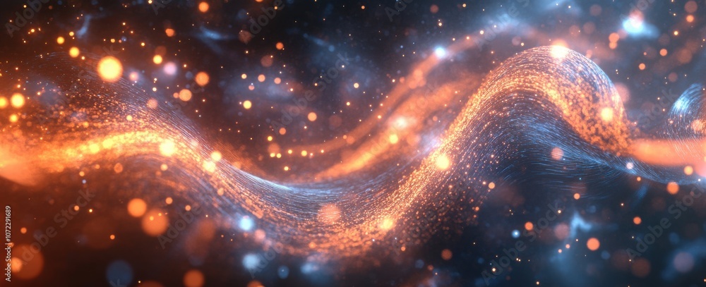 Poster abstract background with glowing particles and colorful waves