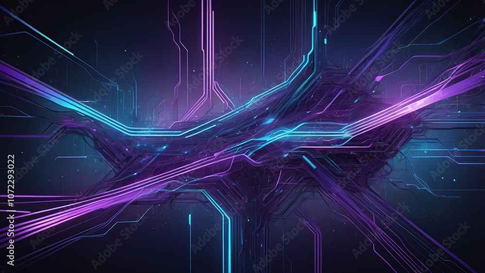 Poster a dazzlingly intricate network of blue and purple circuits, each line and pathway pulsating with ele
