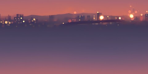 Atmospheric sunset cityscape silhouette with gradient purple sky and glowing lights, perfect for urban lifestyle and modern advertising backgrounds.