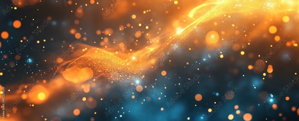 Poster abstract background with glowing particles and colorful waves
