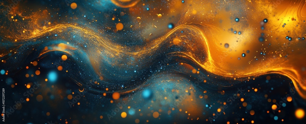 Poster abstract background with glowing particles and colorful waves