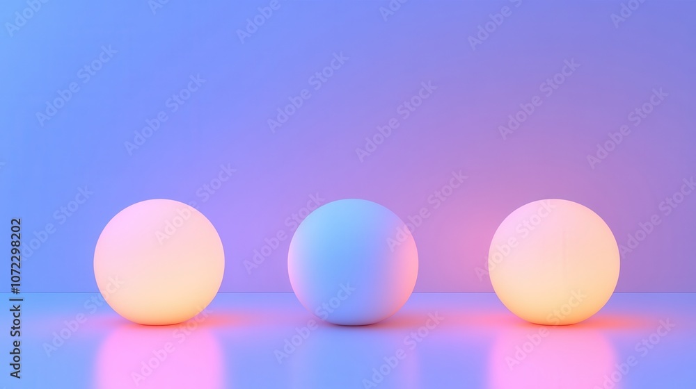 Poster Three illuminated spheres in vibrant colors, creating a captivating and modern visual experience.