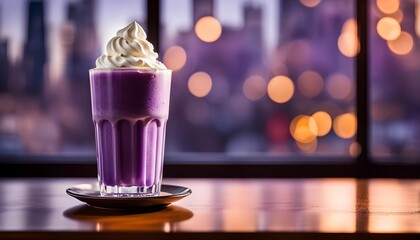 Naklejka premium Homemade Japanese Purple Ube Milkshake with Whipped Cream 