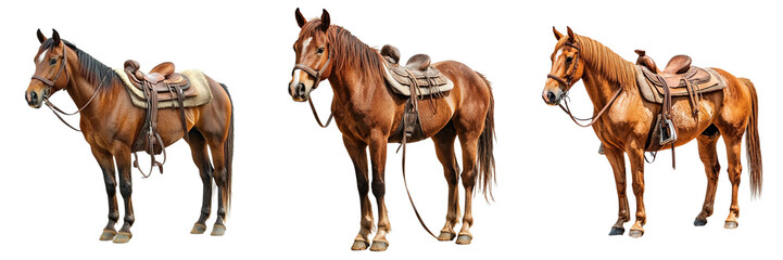 Obraz premium Set of Cowboy mammal animal horse isolated on a transparent background