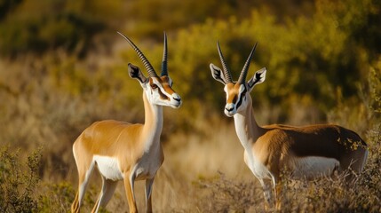 Two Gazelle Looking at Each Other in a Field