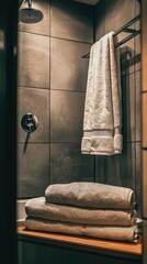 Modern Bathroom with Walk-In Shower and Cozy Towels