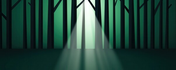 Enchanted Forest Scene with Soft Light Filtering Through Tall Trees in a Mystical Atmosphere, Creating an Enigmatic and Serene Environment for Nature Lovers