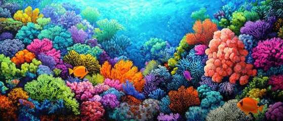 Vibrant coral reef with orange fish.