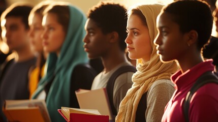 diverse group of students studying together in a classroom