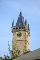 
castle tower with a clock face on the wall