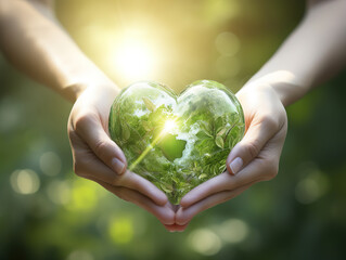 Heart-Shaped Hands Cradling Earth Globe, Symbolizing Earth Day and Global Warming
