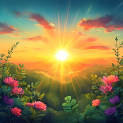 Obraz premium sunset with flowers