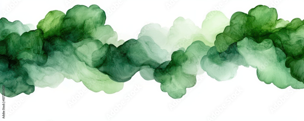 Poster soft green abstract watercolor background with layers of ethereal organic shapes and flowing texture