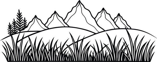 Single one line drawing landscape grass concept. Continuous line draw design graphic vector