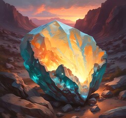 Obraz premium Illustration of colored mineral stone with dramatic landscape.