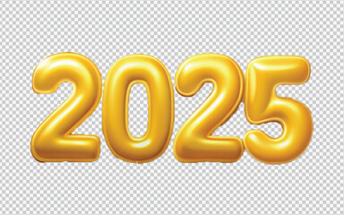 Different colourful helium balloons. Happy new year 2025 png design 