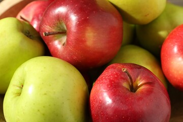 Ripe red and green apples as background, closeup