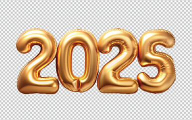 Different colourful helium balloons. Happy new year 2025 png design 