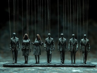 Illustration of global leaders connected by strings under Agenda 2030 concept, AI generated