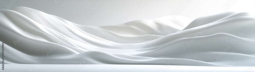 Poster an abstract representation of soft, flowing curves in shades of white, creating a tranquil and seren