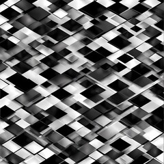 black and white geometric background consisting of small squares, black and white background, wave of small squares, floating square tiles