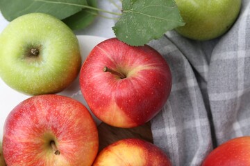 Fresh ripe apples on table, above view