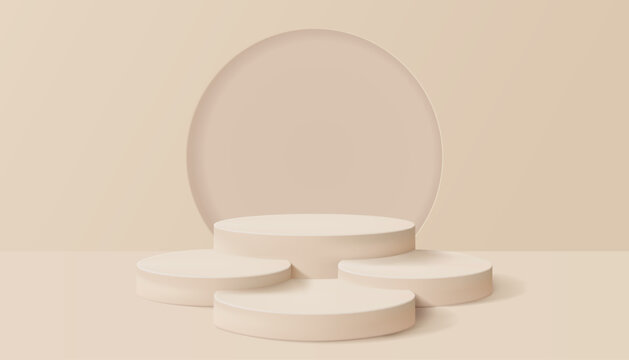 set 3d products display podium scene or show stage is stacked in layers on circle background, Luxury shelves for cosmetic or jewelry items.d